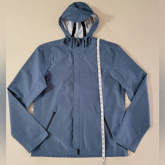 Your Turn Active Men's Blue Gray Hooded Performance Rain Jacket - Picture 4 of 15